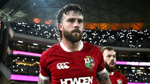 12 July 2025; Mack Hansen of British & Irish Lions runs onto the pitch before the tour match between AUNZ XV and the British & Irish Lions at the Adelaide Oval in Adelaide, Australia. Photo by Brendan Moran/Sportsfile