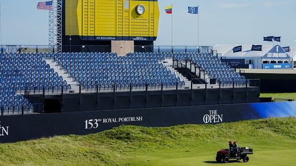 Greenkeepers on the 18th green during the first preview day ahead of the The 153rd Open Championship at Royal Portrush in County Antrim, Northern Ireland. Picture date: Sunday July 13, 2025.