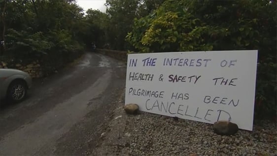 Sign stating the Reek Sunday pilgrimage on Croagh Patrick is cancelled in 2015.