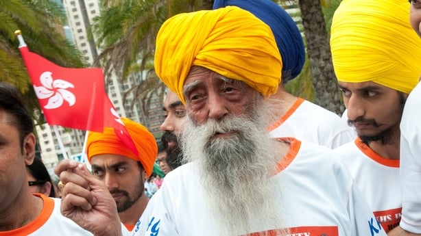 Fauja Singh, British Citizen and the oldest Marathon runner in the world at 101 on his retirement 10km run at the Hong Kong 2013 Marathon.
