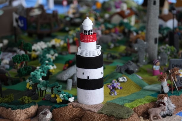 Hook Head lighthouse which features on a knitted map of Ireland in Carnew Community Care centre in Carnew Co. Wicklow