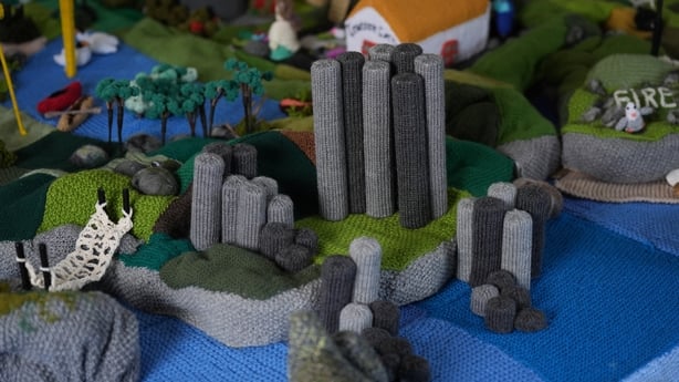 The Giant's Causeway in Co Antrim made from boxes of Smarties sweets, which features on a knitted map of Ireland in Carnew Community Care centre in Carnew Co. Wicklow