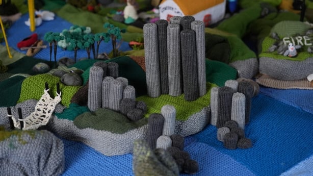 The Giant's Causeway in Co Antrim made from boxes of Smarties sweets, which features on a knitted map of Ireland in Carnew Community Care centre in Carnew Co. Wicklow.