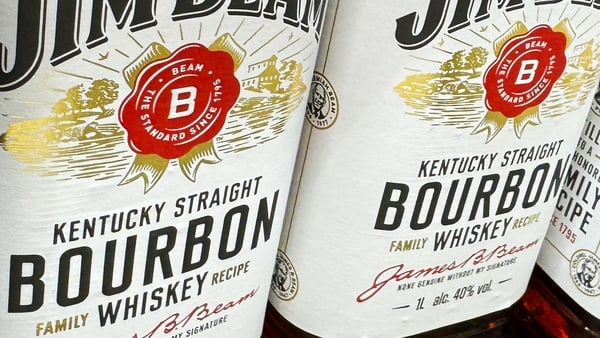 Jim Beam bottles are seen in a store in Bergamo, Italy