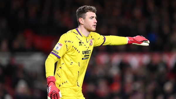 MIDDLESBROUGH, ENGLAND - MARCH 11: Middlesbrough goalkeeper Mark Travers reacts during the Sky Bet Championship match between Middlesbrough FC and Queens Park Rangers FC at Riverside Stadium on March 11, 2025 in Middlesbrough, England. (Photo by Stu Forst