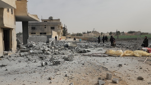 A view of destruction caused by a separate Israeli attack on the Bekaa Valley in April