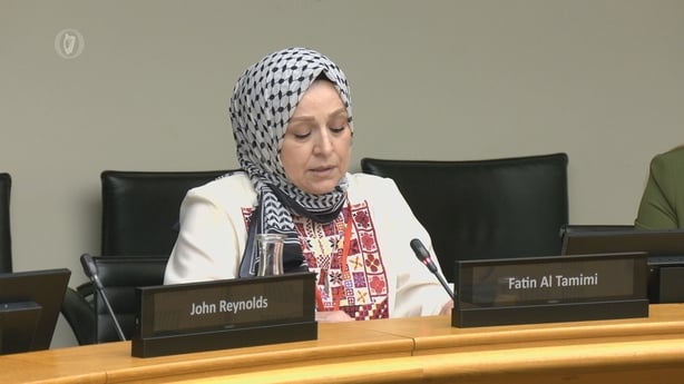 Fatin Al Tamimi of the Ireland Palestine Solidarity Campaign addressing the Oireachtas Foreign Affairs Committee