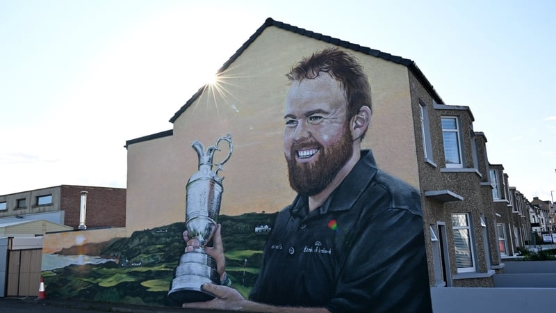 A mural of Shane Lowry holding the Claret Jug in Portrush