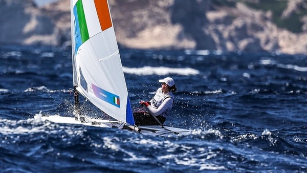 Eve McMahon of Team Ireland in action during the women's dinghy series race at Marseille Marina during the 2024 Paris Summer Olympic Games in Paris, France.