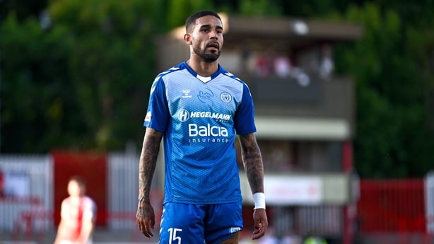 Léo Ribeiro of FC Hegelmann during the UEFA Conference League First Qualifying Round first leg match between St Patrick's Athletic and FC Hegelmann at Richmond Park in Dublin.