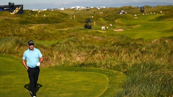 Padraig Harrington walks onto the sevent tee box during Wednesday's practice round at Royal Portrush