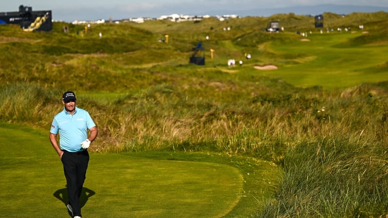 Padraig Harrington walks onto the seventh tee box during Wednesday's practice round at Royal Portrush