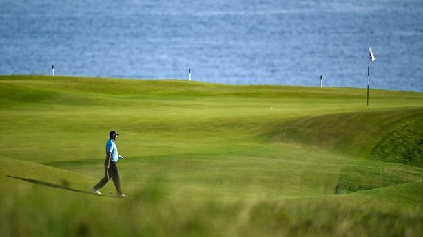 Padraig Harrington in action during today's practice round in Co Antrim