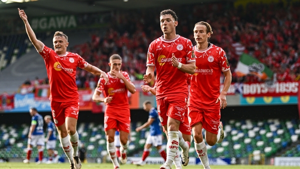 16 July 2025; Ali Coote of Shelbourne celebrates after scoring his side's first goal during the UEFA Champions League First Qualifying Round second leg match between Linfield and Shelbourne at Clearer Twist National Football Stadium at Windsor Park in Bel