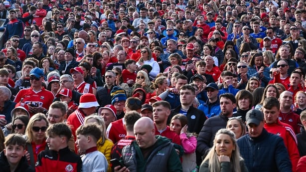 Spectators during the Allianz Hurling League Division 1A final match between Tipperary and Cork at SuperValu Páirc Uí Chaoimh in Cork.