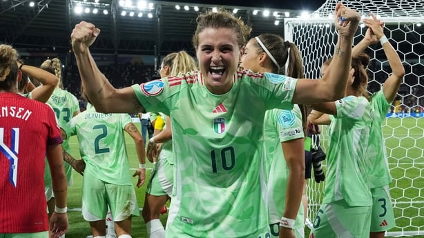 GENEVA, SWITZERLAND - JULY 16: Cristiana Girelli of Italy celebrates victory afteru the UEFA Women's EURO 2025 Quarter-Final match between Norway and Italy at Stade de Geneve on July 16, 2025 in Geneva, Switzerland. (Photo by FIGC/FIGC via Getty Images)