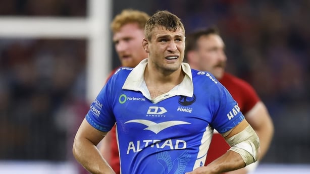 PERTH, AUSTRALIA - JUNE 28: Nick champion de Crespigny of the Force reacts after a try against his team during the tour match between Western Force and British & Irish Lions at Optus Stadium on June 28, 2025 in Perth, Australia. (Photo by James Worsfold/Getty Images)
