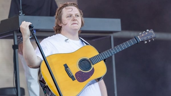 GLASTONBURY, ENGLAND - JUNE 24: Lewis Capaldi performs on the Pyramid stage during day 4 of Glastonbury Festival 2023 Worthy Farm, Pilton on June 24, 2023 in Glastonbury, England. (Photo by Anna Barclay/Getty Images)