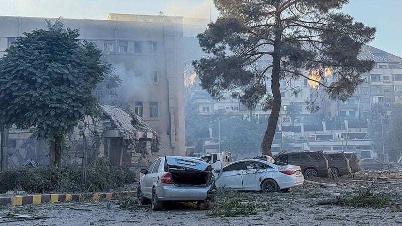 Damage after Israeli airstrikes hit the Syrian Ministry Of Defence and a site near the presidential palace in Damascus