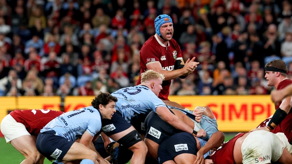 5 July 2025; British & Irish Lions captain Tadhg Beirne celebrates his team winning a turnover during the tour match between NSW Waratahs and the British & Irish Lions at the Allianz Stadium in Sydney, Australia. Photo by Steve Christo/Sportsfile