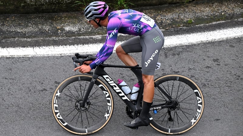 BRISIGHELLA AL CESENA, ITALY - MARCH 28: Samuele Privitera of Italy and Team Jayco AlUla competes during the 39th Settimana Internazionale Coppi e Bartali 2025, Stage 4 a 150.4km stage from Brisighella to Brisighella al Cesena on March 28, 2025 in Brisigh