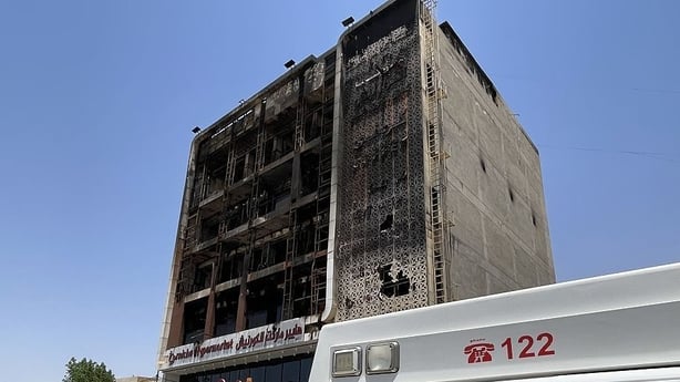 KUT, IRAQ - JULY 17: A view of the destroyed shopping center after blaze broke out in Kut, the capital of Wasit governorate, south of Baghdad on July 17, 2025. At least 61 people were killed and dozens more rescued after a fire tore through a shopping center in eastern Iraq. (Photo by Murtadha Al-Su