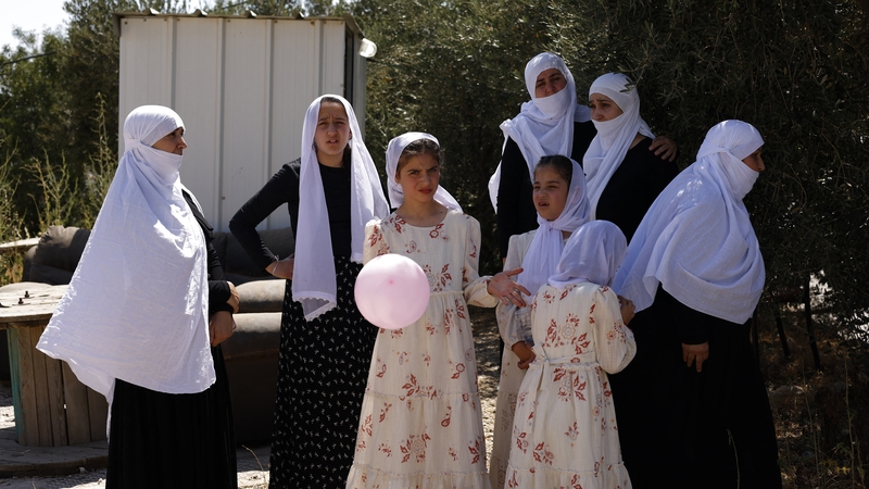 Members of the Druze who crossed to the village of Majdal Shams in the Golan Heights yesterday, preparing to cross back into Syria today
