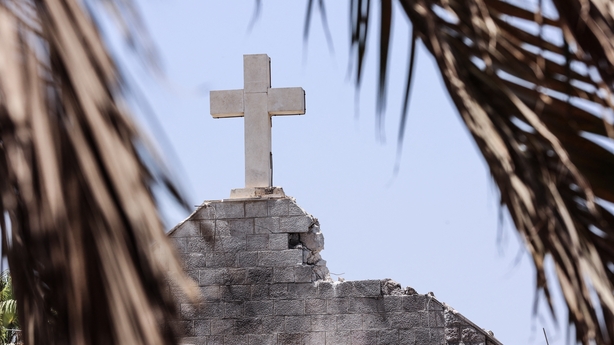 Damage to the Holy Family church in Gaza City following an Israeli strike on the church