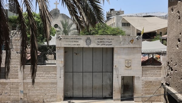 The Holy Family church in Gaza City is pictured after it was hit by an Israeli strike