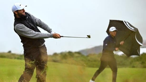 17 July 2025; Scottie Scheffler of USA plays a shot from the rough on the ninth hole during day one of The 153rd Open Championship at Royal Portrush Golf Club in Portrush, Antrim. Photo by David Fitzgerald/Sportsfile