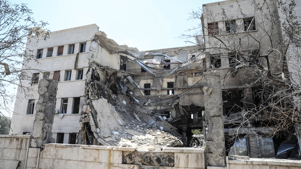 A damaged building following an airstrike in Syria