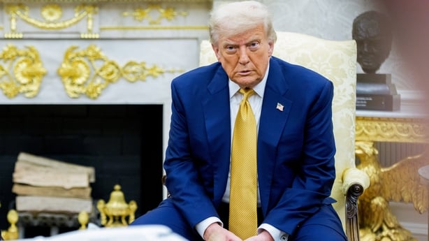 US President Donald Trump is pictured in the Oval Office during a meeting with Salman bin Hamad Al Khalifa, Bahrain's crown prince, who is not pictured