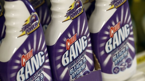 Bottles of Cillit Bank cleaning products on a supermarket shelf