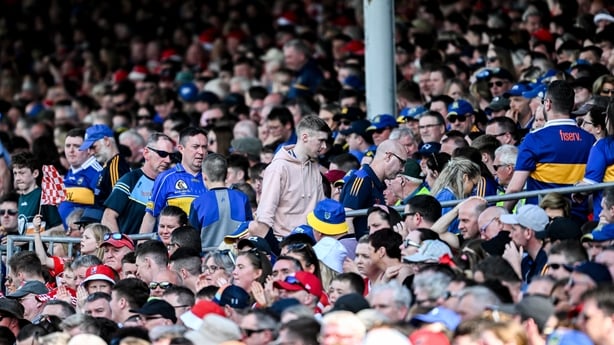 19 May 2024; Tipperary supporters make their way towards the exit in the 56th minute during the Munster GAA Hurling Senior Championship Round 4 match between Tipperary and Cork at FBD Semple Stadium in Thurles, Tipperary. Photo by Daire Brennan/Sportsfile