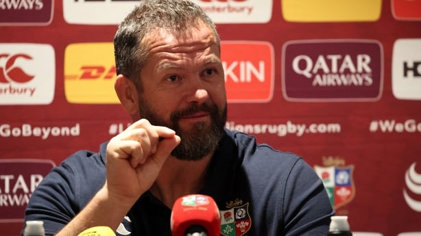 British and Irish Lions head coach Andy Farrell addresses the media