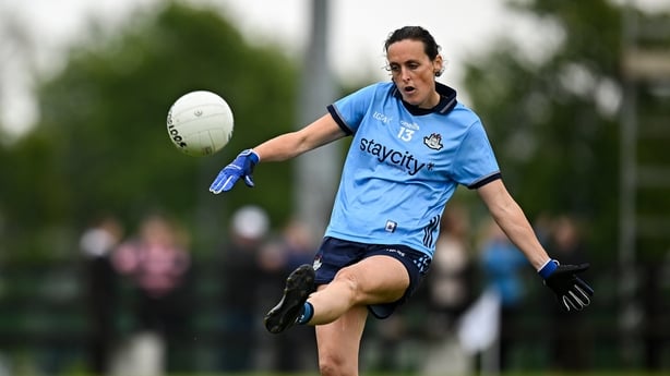 8 June 2025; Hannah Tyrrell of Dublin converts a free during the TG4 All-Ireland Senior Championship match between Waterford and Dublin at Dungarvan GAA Club in Dungarvan, Waterford. Photo by Seb Daly/Sportsfile