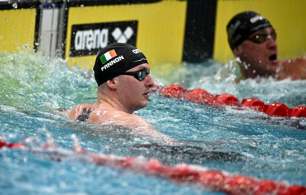 Dublin , Ireland - 14 April 2025; Tom Fannon of NCD Laser after winning the 50m freestyle final during day three of the Irish Open Swimming Championships at the National Aquatic Centre on the Sport Ireland Campus in Dublin. (Photo By Ramsey Cardy/Sportsfile via Getty Images)