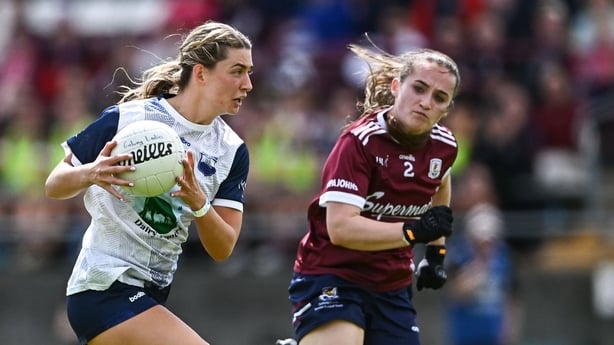 Lauren McGregor of Waterford in action against Bronagh Quinn of Galway during the TG4 All-Ireland Ladies Football Senior Championship quarter-final match between Galway and Waterford at Tuam Stadium in Galway. Photo by Piaras Ó Mídheach/Sportsfile