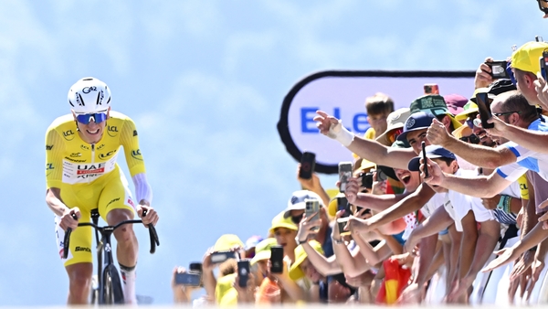 Slovenian Tadej Pogacar of UAE Team Emirates pictured at the finish of stage 13 of the 2025 Tour de France cycling race, an 11km individual time trial from Loudenvielle to Peyragudes, on Friday 18 July 2025 in France. The 112th edition of the Tour de Fran