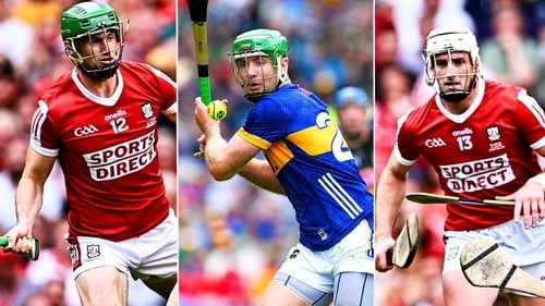 Seamus Harnedy (L) and Patrick Horgan (R) of Cork will face Tipperary's Noel McGrath in Sunday's All-Ireland SHC final, having played 48 seasons between them
