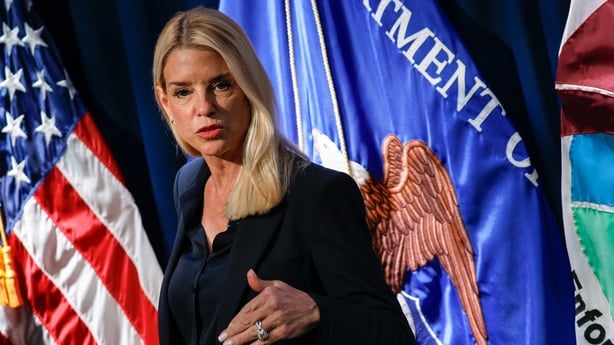 WASHINGTON DC, UNITED STATES - JULY 15: US Attorney General Pam Bondi speaks about drug enforcement actions a news conference at Drug Enforcement Administration (DEA) HQ in Arlington Virginia on JULY 15 , 2025 in Washington, DC. (Photo by Yasin Ozturk/Anadolu via Getty Images)