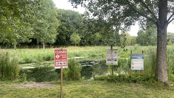 A view of a council sign indicating polluted water at Kilbogget Park