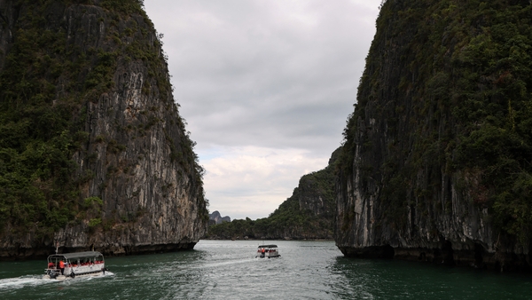 Tourist boats in Ha Long Bay in Vietnam's Quang Ninh province in May2025