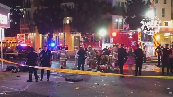 The aftermath of the scene where a car drove into a crowd in Los Angeles