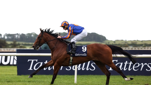 Lake Victoria, with Ryan Moore up, winning the 2025 Irish 1,000 Guineas at the Curragh