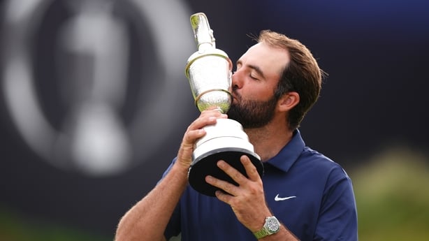 USA's Scottie Scheffler kisses the Claret Jug after winning The Open on day four of The 153rd Open Championship at Royal Portrush in County Antrim, Northern Ireland. Picture date: Sunday July 20, 2025.