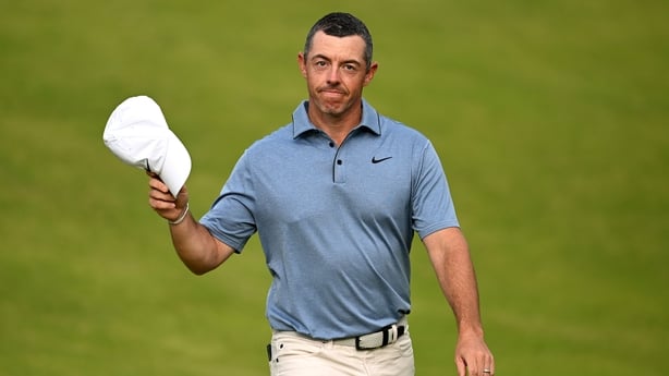 PORTRUSH, NORTHERN IRELAND - JULY 20: Rory McIlroy of Northern Ireland acknowledges the crowd as he walks up to the 18th green during Day Four of The 153rd Open Championship at Royal Portrush Golf Club on July 20, 2025 in Portrush, Northern Ireland. (Photo by Oisin Keniry/R&A/R&A via Getty Images)