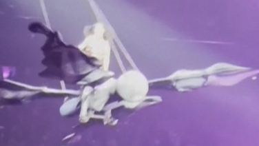 Katy Perry dangles over crowd as prop malfunctions