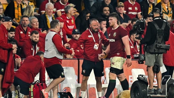 19 July 2025; Joe McCarthy of British & Irish Lions leaves the pitch upon being substituted during the first test match between Australia and the British & Irish Lions at Suncorp Stadium in Brisbane, Australia. Photo by Brendan Moran/Sportsfile