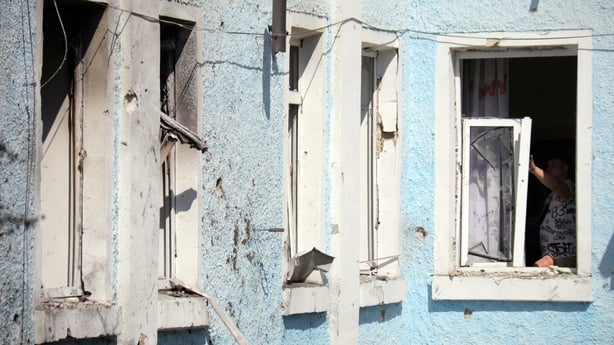 a close-up of a blue building